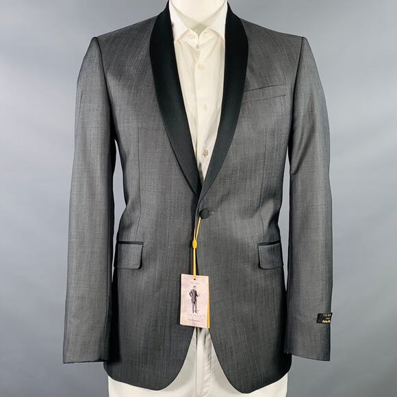 TED BAKER Size 42 Long Grey Black Wool Mohair Shawl Collar Sport Coat - Picture 1 of 11
